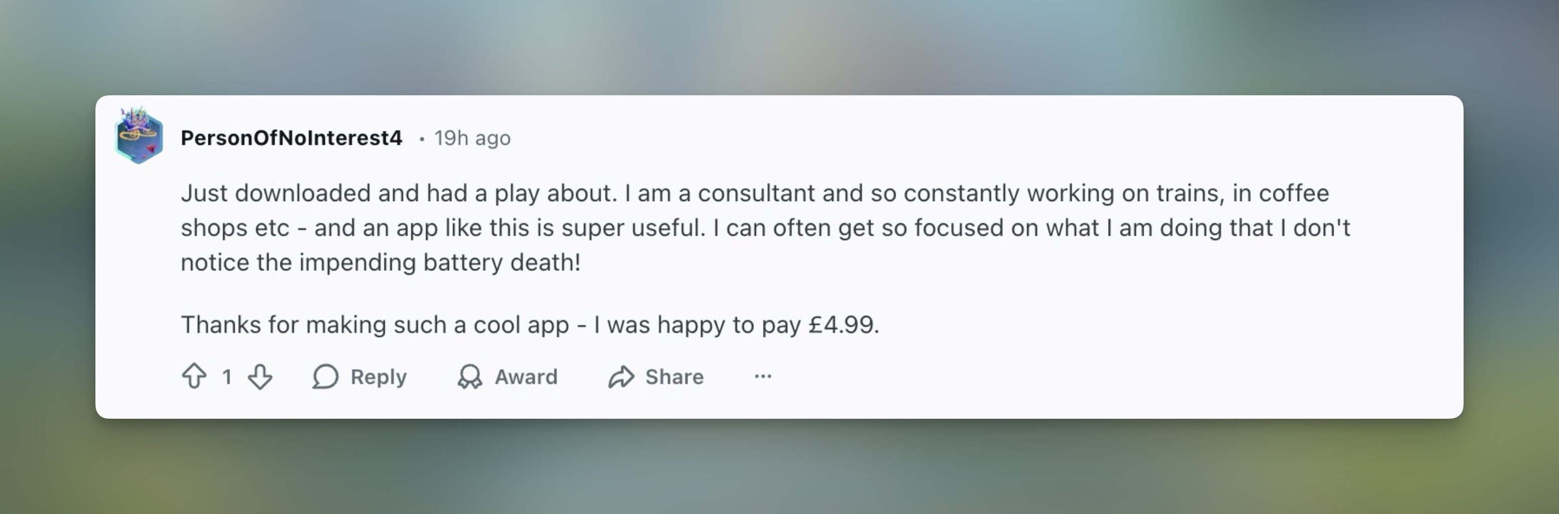 Reddit user testimonial about Juicy